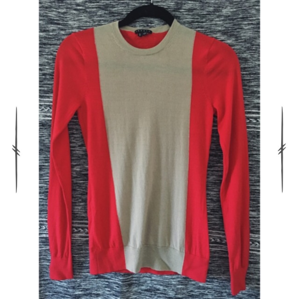 Theory Red Porsha Preen Color Block Sweater